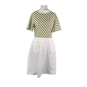 Vintage 70s Richard Harwood GoGo Mod White Black Striped Mini Shift Dress XL